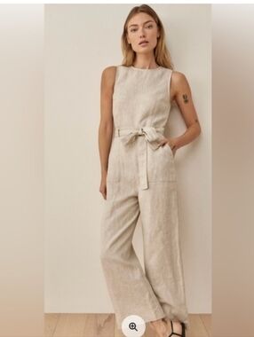 Reformation Naomi Linen Belted Jumpsuit in Beige Size 2